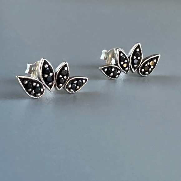 Sterling Silver Black Spinel Dainty Stud Earrings - Picture 3 of 7